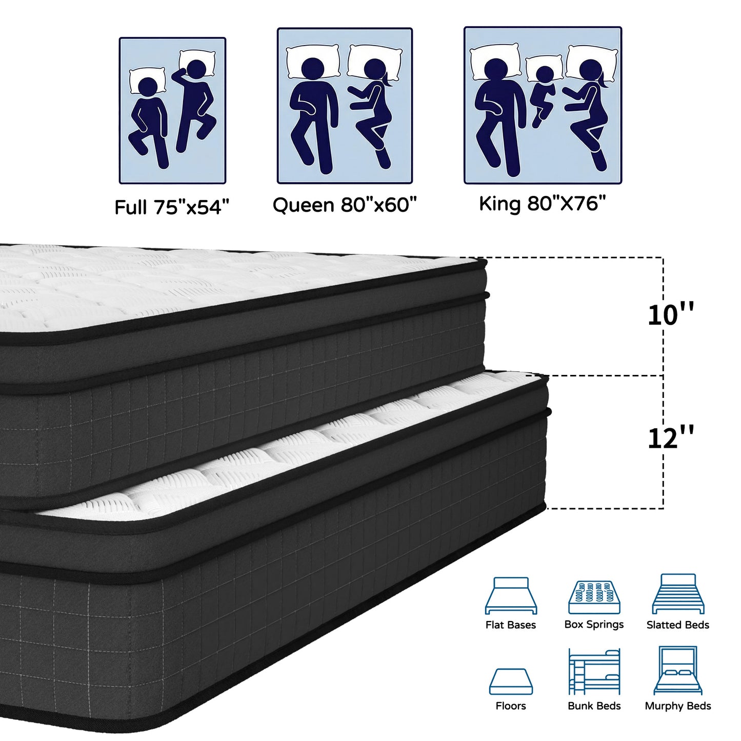 King Size 10" Hybrid Mattress - Gel Memory Foam & Pocket Springs, Medium Firm Feel, Motion Isolation, Pressure Relief, CertiPUR-US