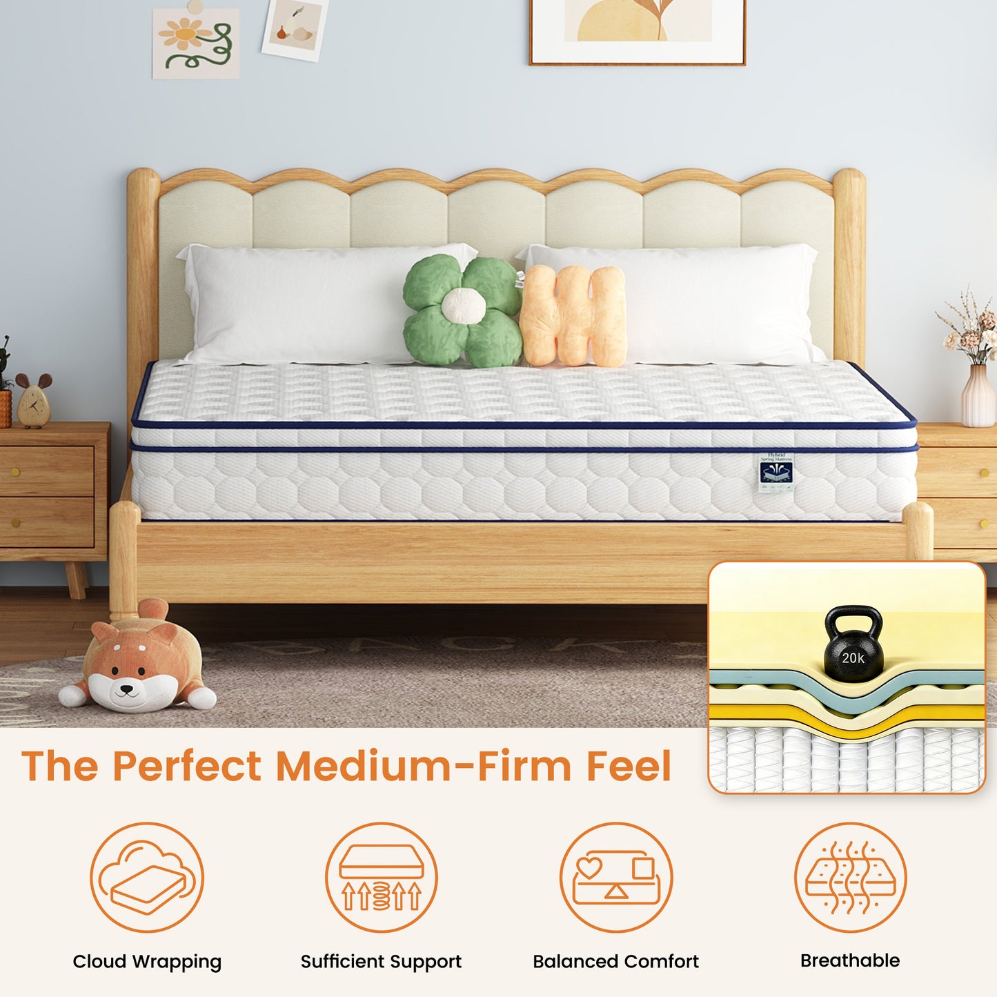 King Mattress, 10" Hybrid - Gel Memory Foam & Pocket Springs, Medium Plush Comfort, CertiPUR-US Certified for Cool Sleep, Pressure Relief & Motion Isolation