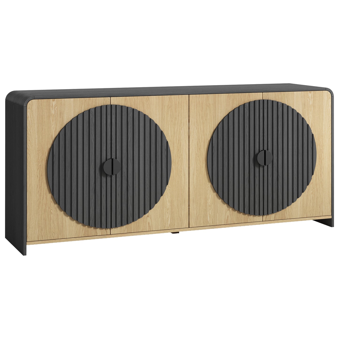 65" Large Sideboard Buffet Cabinet with Adjustable Shelves – Modern Farmhouse Coffee Bar & Dining Room Storage, Solid Wood Kitchen Table with Doors (Black)