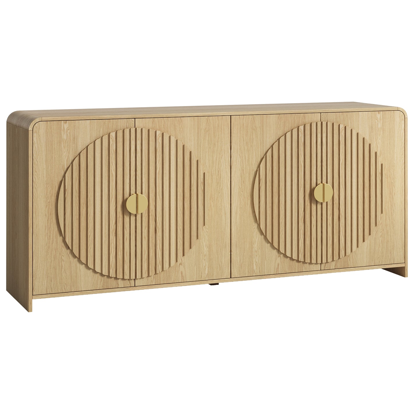 65" Large Sideboard Buffet Cabinet with Adjustable Shelves – Modern Farmhouse Coffee Bar & Dining Room Storage, Solid Wood Kitchen Table with Doors (Natural Finish)