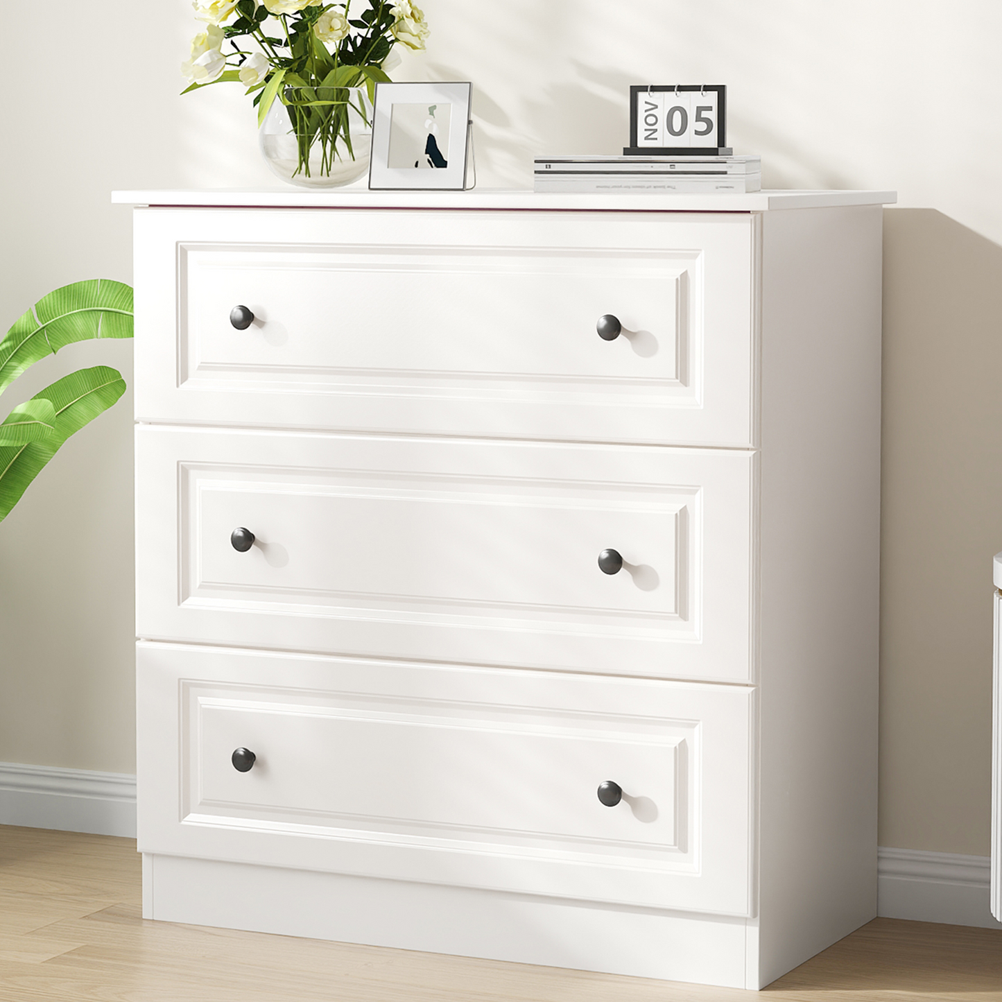 NEGYLIM White Dressers for Bedroom, Living Room, 3 Drawer Dresser with Large Storage Space, Smooth Drawers Easy to Assemble