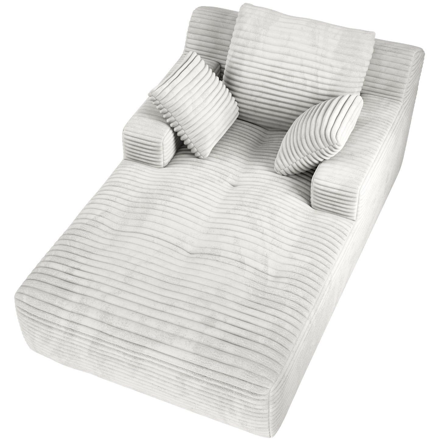67'' Oversized Chaise Lounge Chair, Cloud Plush Corduroy Sofa Bed for Living Room, Modern Deep Seat Sleeper Couch with Back Cushion, No Assembly Required, (Oyster White)