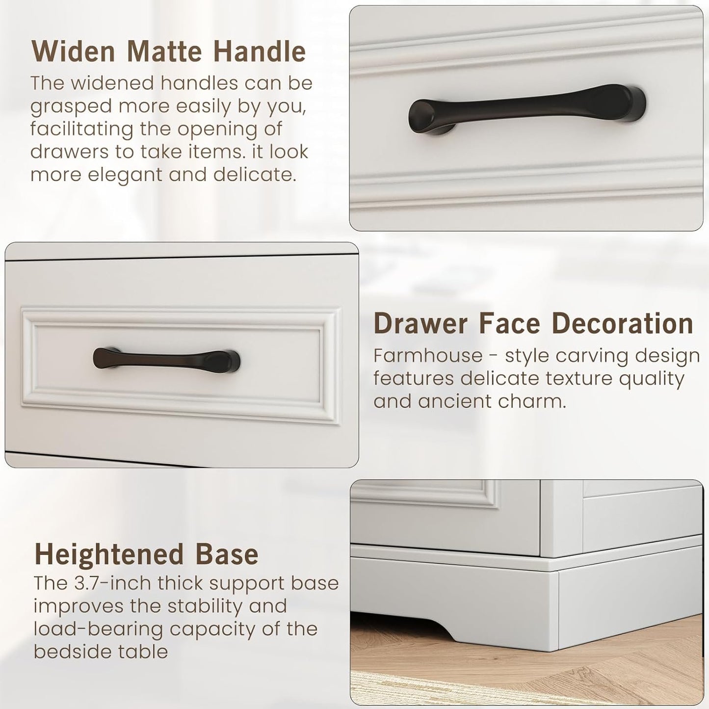 NEGYLIM 2-Piece Nightstand, Farmhouse End Table with Charging Station, 3 Drawers Storage for Bedroom