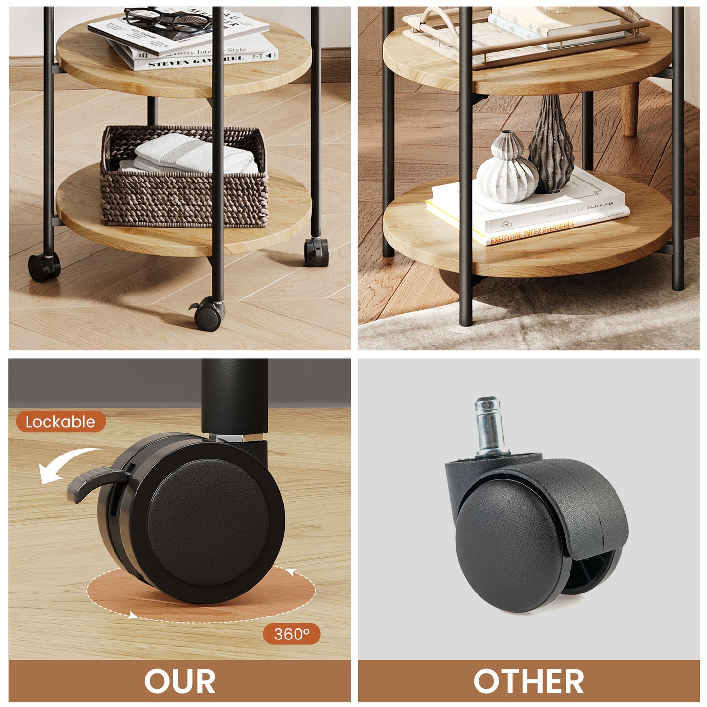 NEGYLIM End Side Table,Round Sofa Table with Metal Frame, 3-Tier Coffee Table Nightstand for Bedroom, Living Room, Nursery