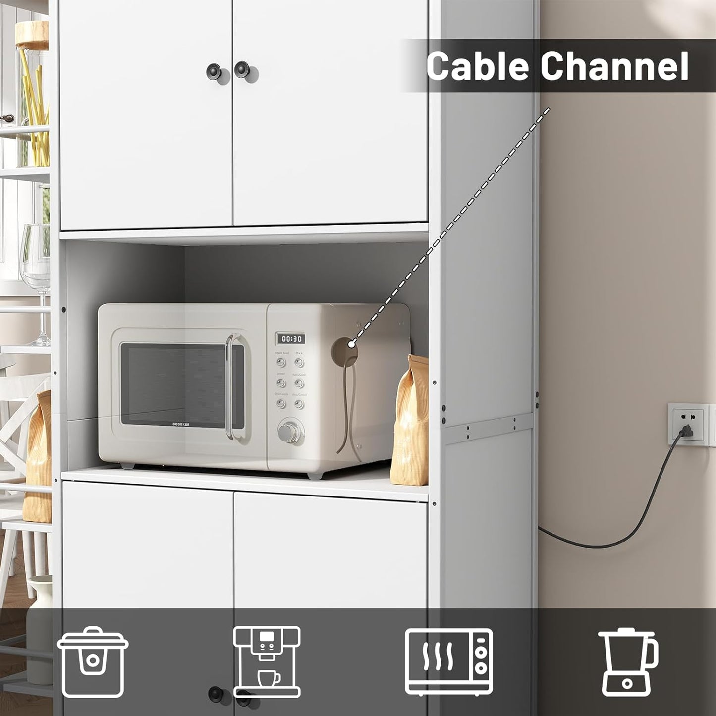 NEGYLIM 71" Kitchen Pantry Storage Cabinet, Freestanding Larder Cupboard, Kitchen Hutch Cabinet with Microwave Stand,Utility Pantry with Doors and Shelves for Dining Room, Living Room, White