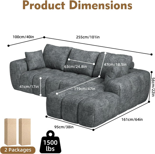 101” Modular Sectional Sofa, Cloud Sectional Couch with Deep Seat, Modern Modular L-Shape Sofa Couch with Chaise,Upholstered Boneless Couches for Living Room Bedroom(Deep Gray)