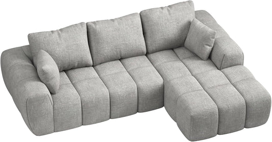 101" Cloud Sectional Couch with L-Shaped Chaise, Modular Sectional Sofa with Deep Seat, Comfy Corduroy Boneless Couches for Living Room, No Assembly Required, Pearl Gray