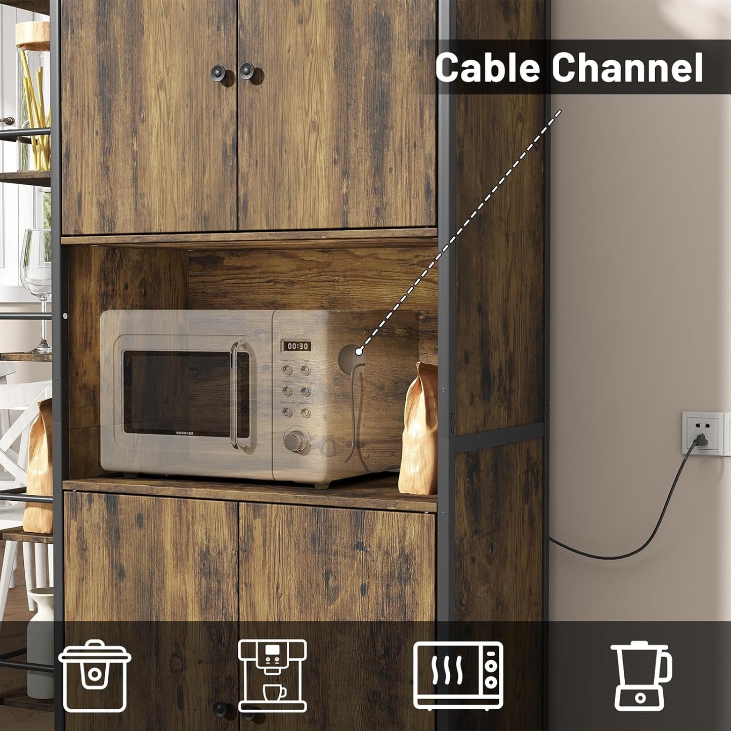 NEGYLIM 71" Kitchen Pantry Storage Cabinet, Freestanding Larder Cupboard, Kitchen Hutch Cabinet with Microwave Stand,Utility Pantry with Doors and Shelves for Dining Room, Living Room, Brown