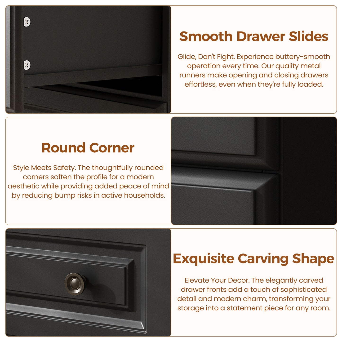4-Drawer Dresser, 34.6” Tall Black Dresser for Bedroom Storage, Hallway Chest with Large Drawers, 29.5” Wide Space Saving Furniture