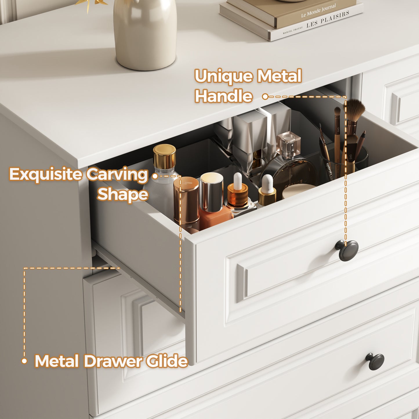 White 9-Drawer Dresser, 50.39" Wide 37.40" Tall Dresser with Anti-Tip Hardware, Retro Handles, Easy Assembly, Chest of Drawers for Bedroom, Wood Storage Cabinet for Living Room
