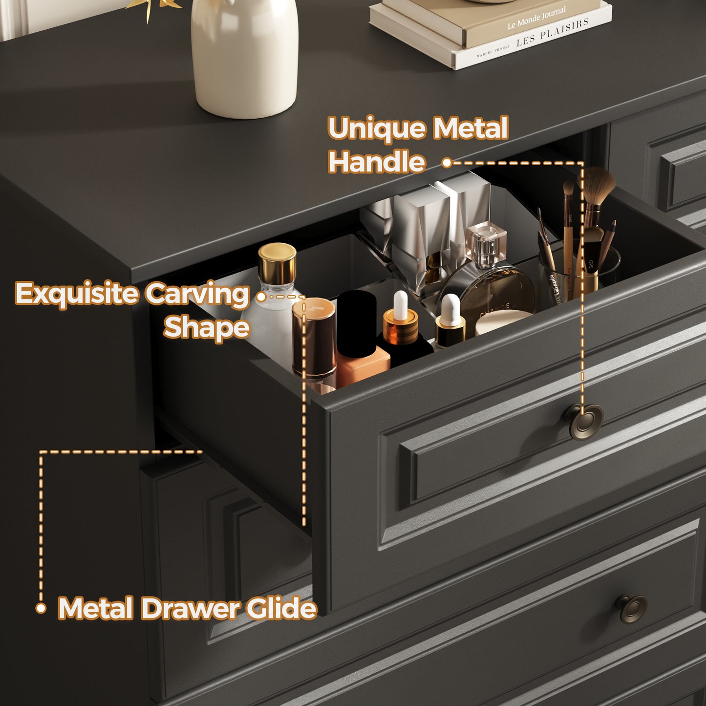 Black 9-Drawer Dresser, 50.39" Wide 37.40" Tall Dresser with Anti-Tip Hardware, Retro Handles, Easy Assembly, Chest of Drawers for Bedroom, Wood Storage Cabinet for Living Room