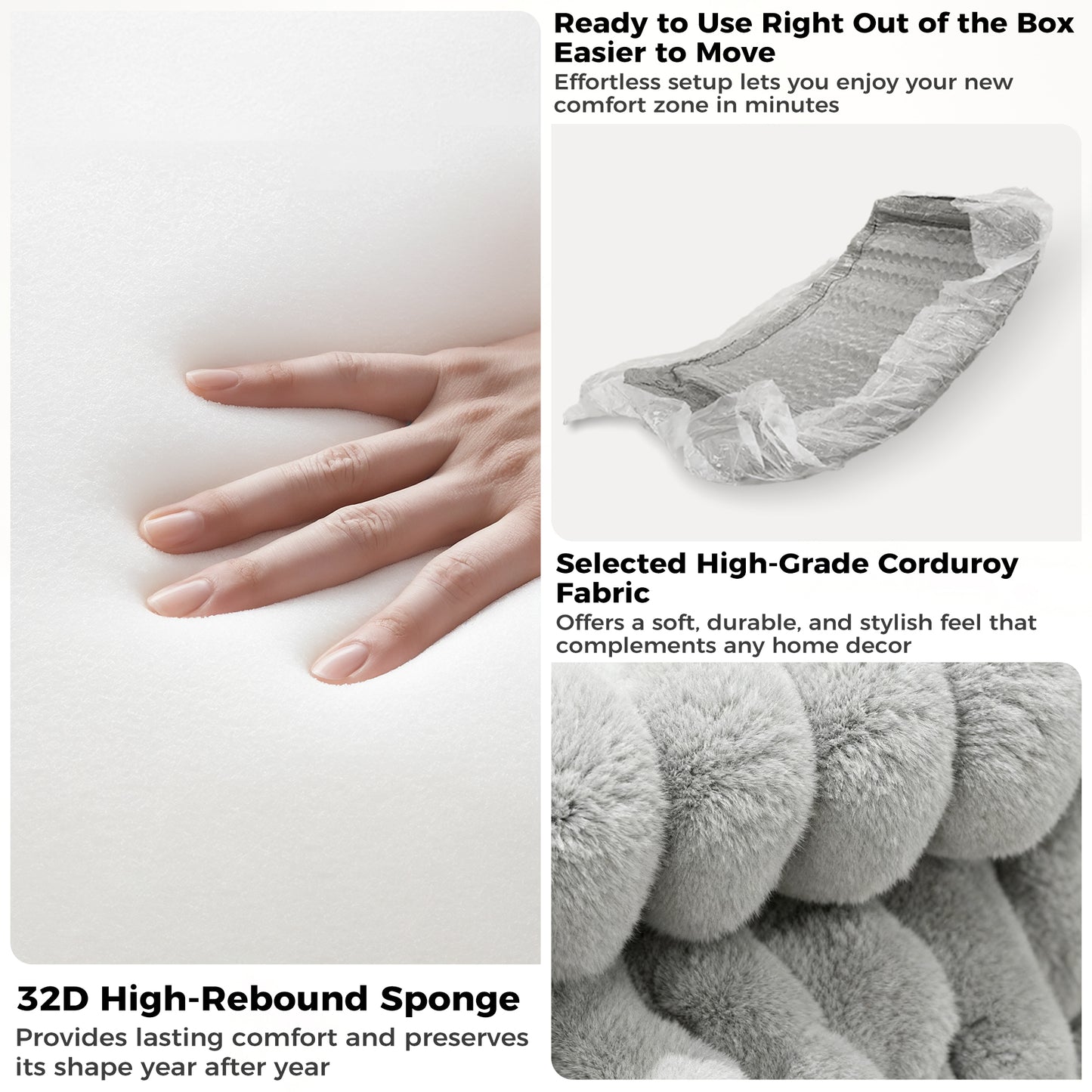 137 inch U-Shaped Sectional Sofa, Cloud-Like Big Modular Couch with Chaise, No Assembly Required, High Density Foam Never Sags, Soft Corduroy Fabric Sofa for Large Space, (White)