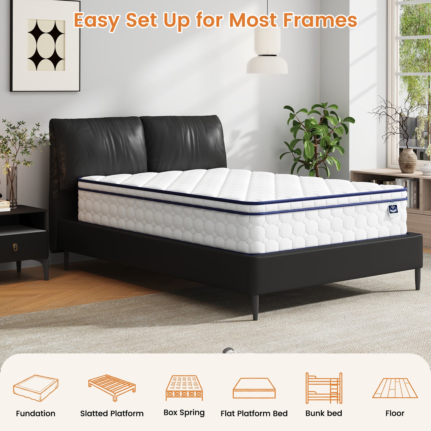 Full Mattress, 12 Inch Hybrid (Gel Memory Foam + Springs) - Medium Plush, Fiberglass-Free, Motion Isolating for Partners, Back Pain Relief