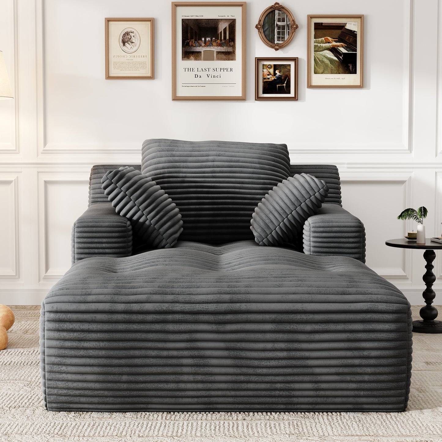 67'' Oversized Chaise Lounge Chair, Cloud Plush Corduroy Sofa Bed for Living Room, Modern Deep Seat Sleeper Couch with Back Cushion, No Assembly Required, (Charcoal)