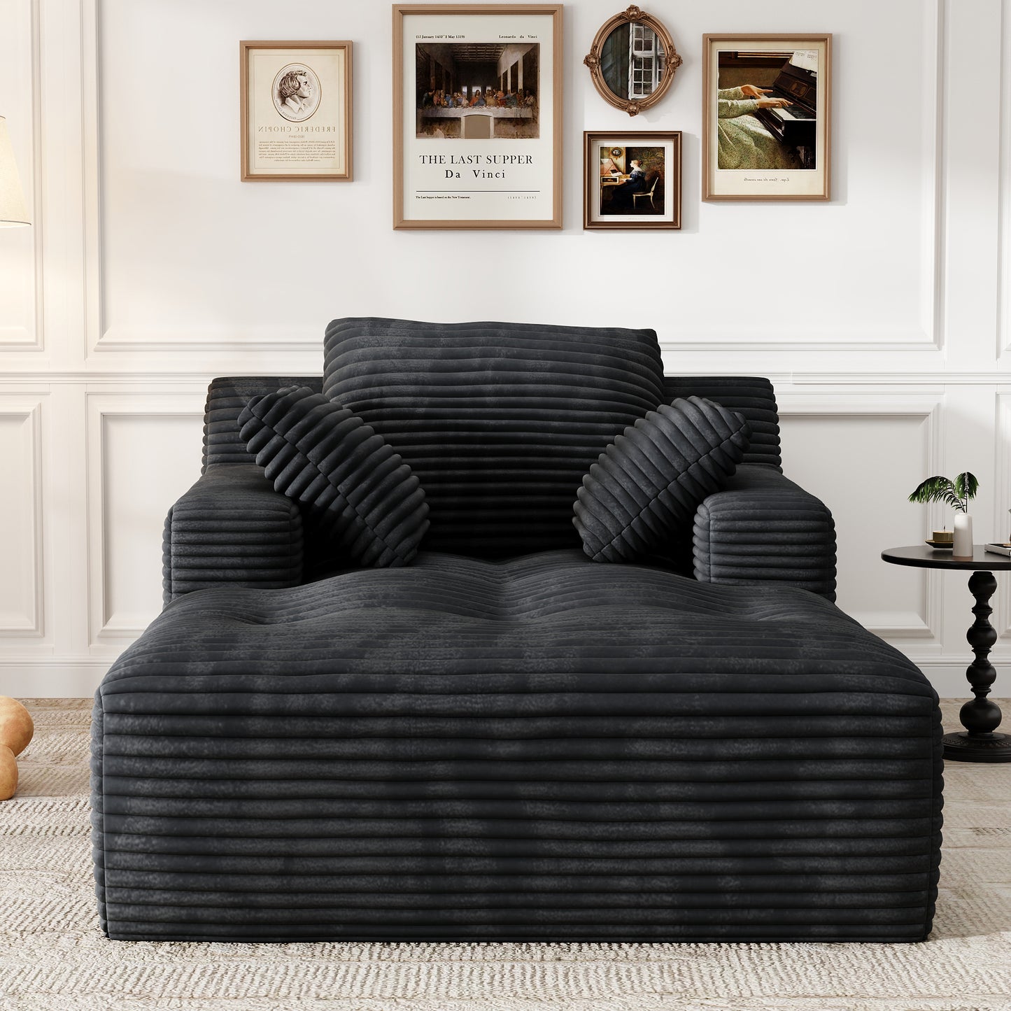 67'' Oversized Chaise Lounge Chair, Cloud Plush Corduroy Sofa Bed for Living Room, Modern Deep Seat Sleeper Couch with Back Cushion, No Assembly Required, (Deep Black)