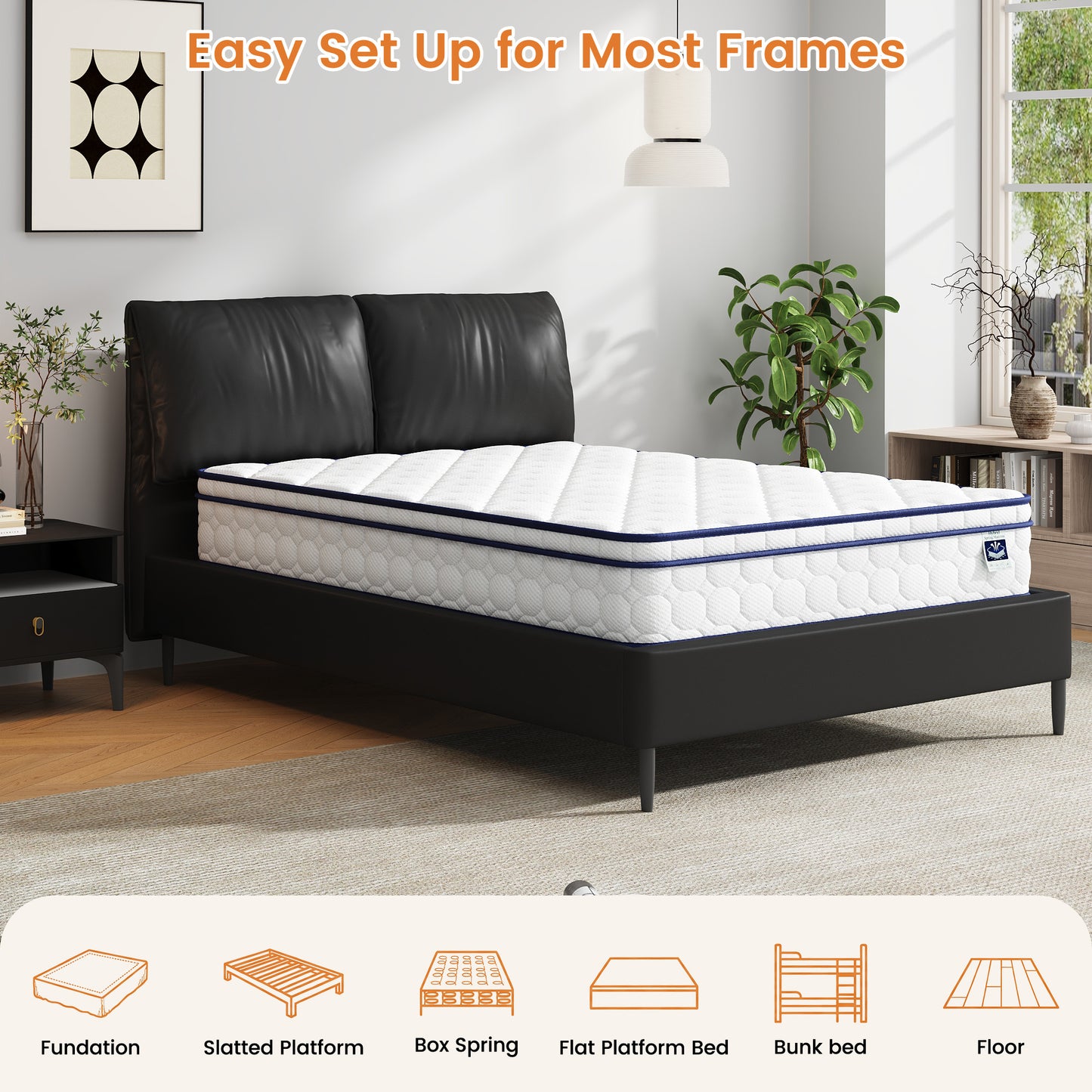 Full Mattress, 10" Hybrid - Gel Memory Foam & Innersprings, Medium Plush Feel, Fiberglass-Free, Motion Isolation for Couples, Back Pain Relief