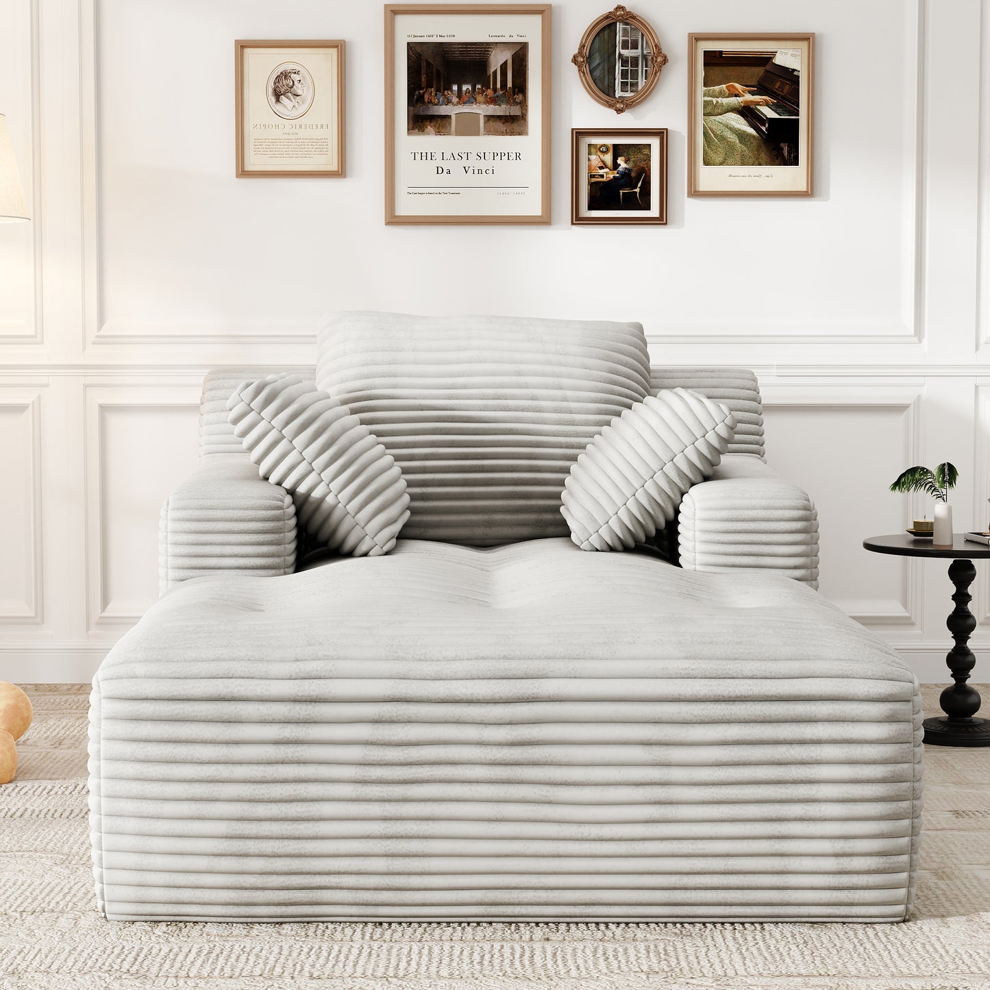 67'' Oversized Chaise Lounge Chair, Cloud Plush Corduroy Sofa Bed for Living Room, Modern Deep Seat Sleeper Couch with Back Cushion, No Assembly Required, (Oyster White)