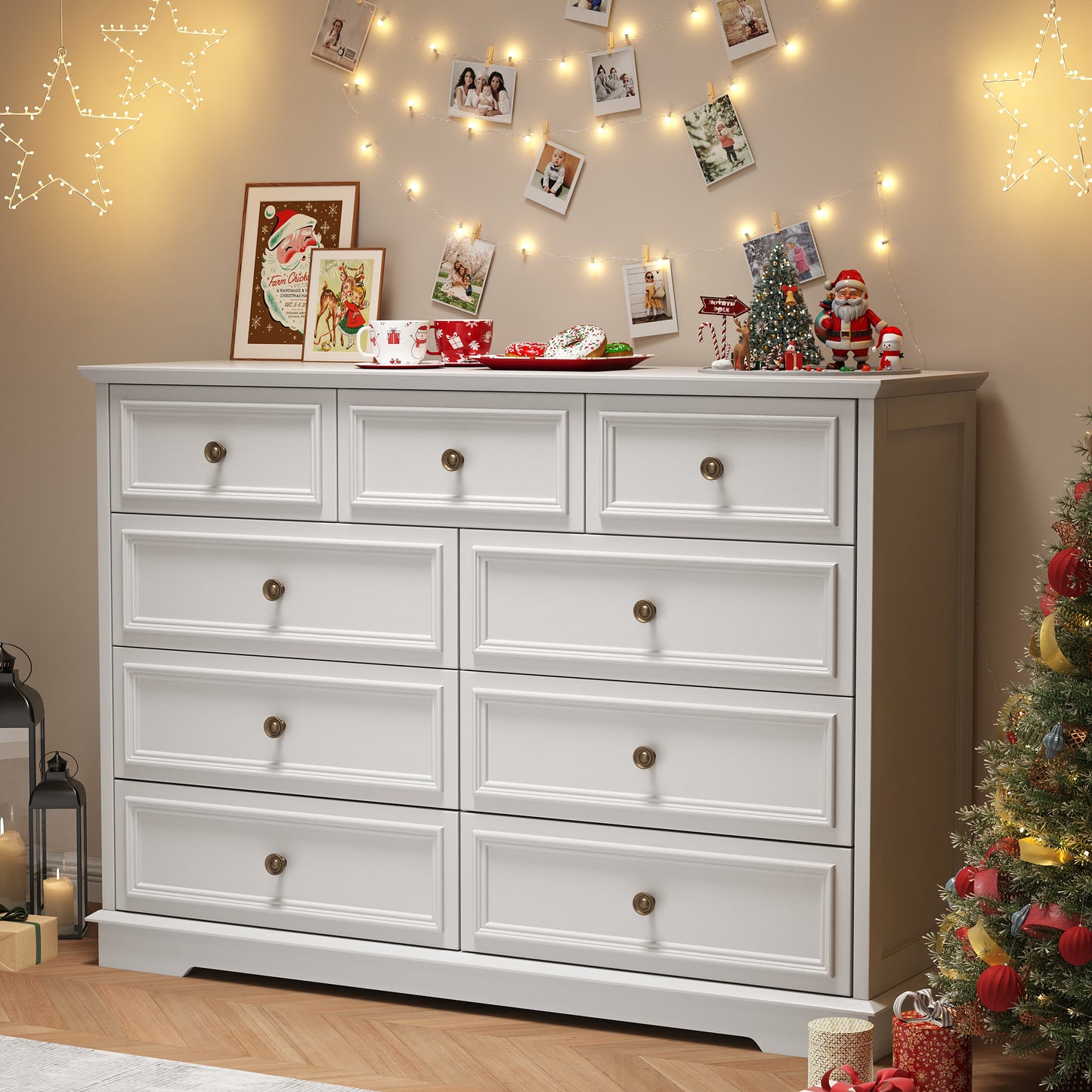 9 Drawer Dresser, Wood Chest of Drawers, Rustic-Style Dresser with Metal Handles, Tall Storage Dresser Organizer, Suitable for Bedroom, Closet, Living Room, Hallway and Entryway
