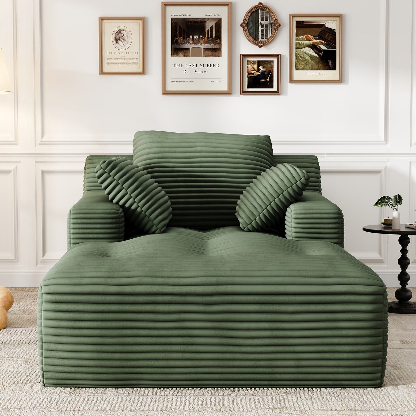67'' Oversized Chaise Lounge Chair, Cloud Plush Corduroy Sofa Bed for Living Room, Modern Deep Seat Sleeper Couch with Back Cushion, No Assembly Required, (Sage Green)