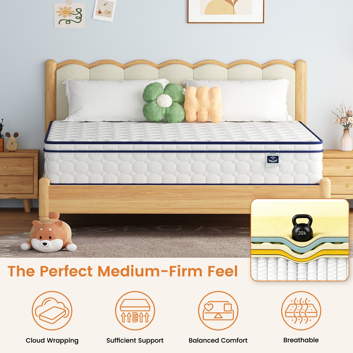 12 Inch King Mattress, Gel Memory Foam & Pocket Springs Hybrid - Medium Plush Feel for Cool Sleep, Pressure Relief & Motion Isolation, CertiPUR-US Certified