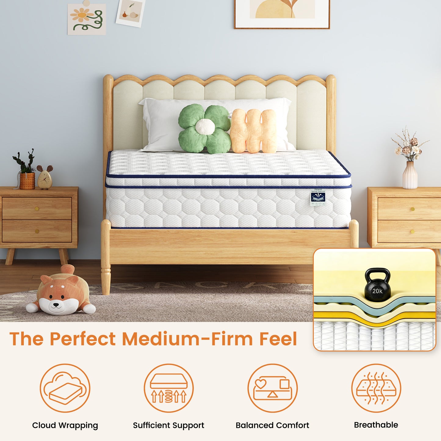 Full Mattress, 12 Inch Hybrid (Gel Memory Foam + Springs) - Medium Plush, Fiberglass-Free, Motion Isolating for Partners, Back Pain Relief