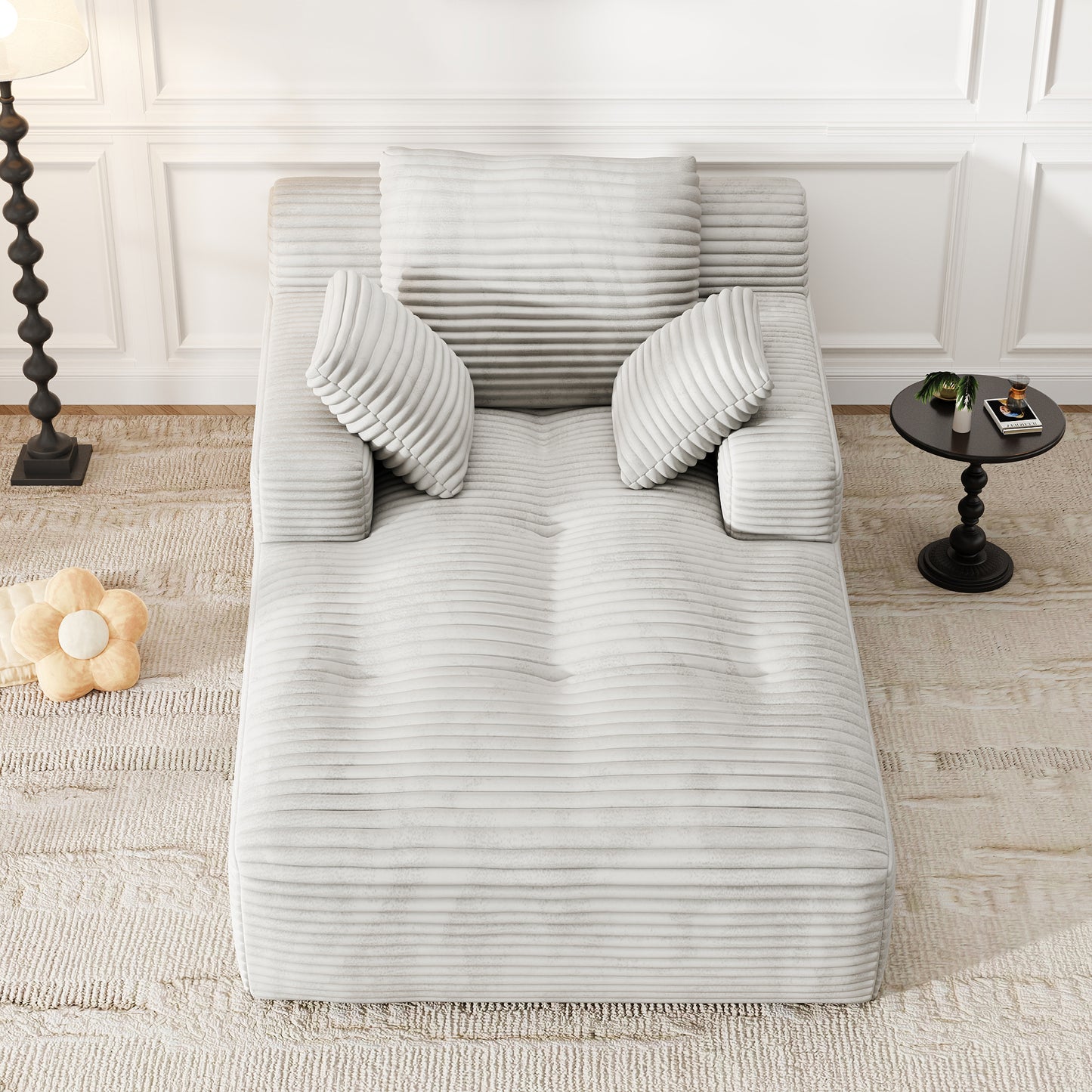 67'' Oversized Chaise Lounge Chair, Cloud Plush Corduroy Sofa Bed for Living Room, Modern Deep Seat Sleeper Couch with Back Cushion, No Assembly Required, (Oyster White)