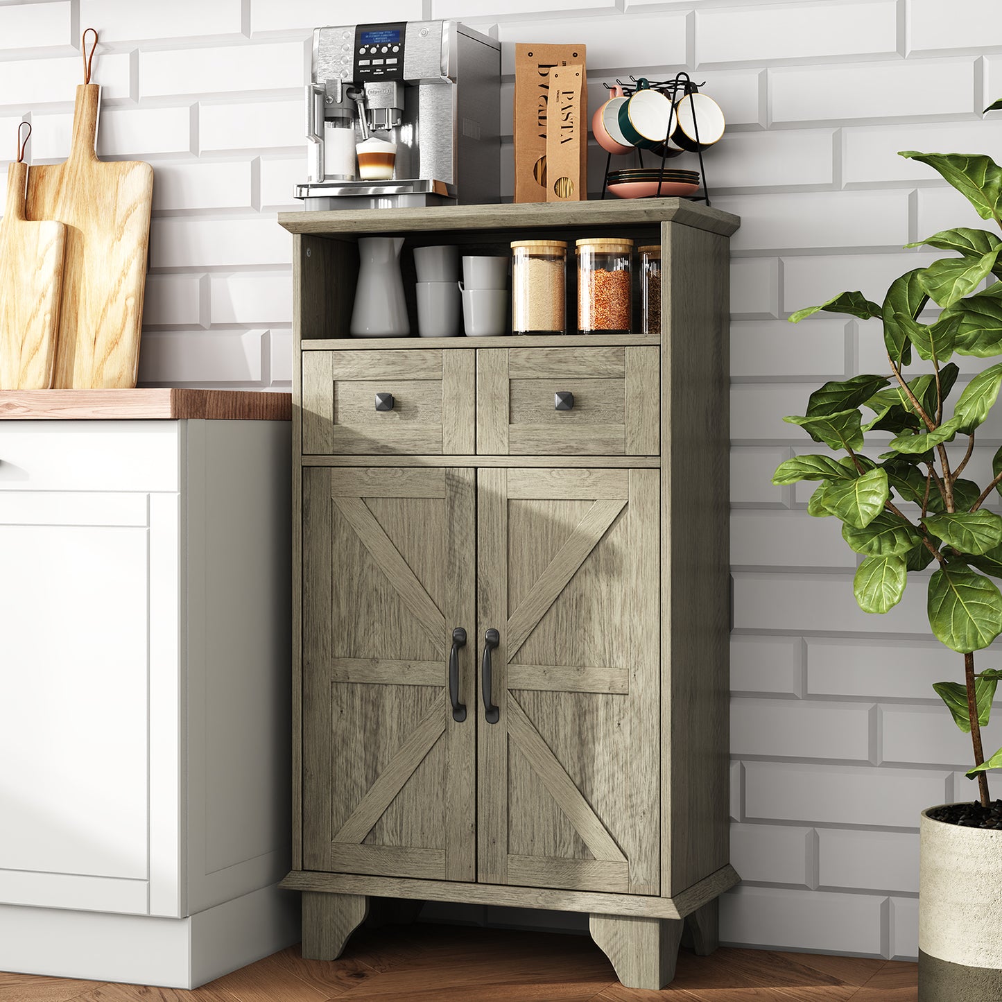Bathroom Storage Cabinet, Farmhouse Bathroom Floor Cabinet freestanding with Doors and Drawers, 41.3"H Bathroom Organizer with Adjustable Shelf, Wood Grain