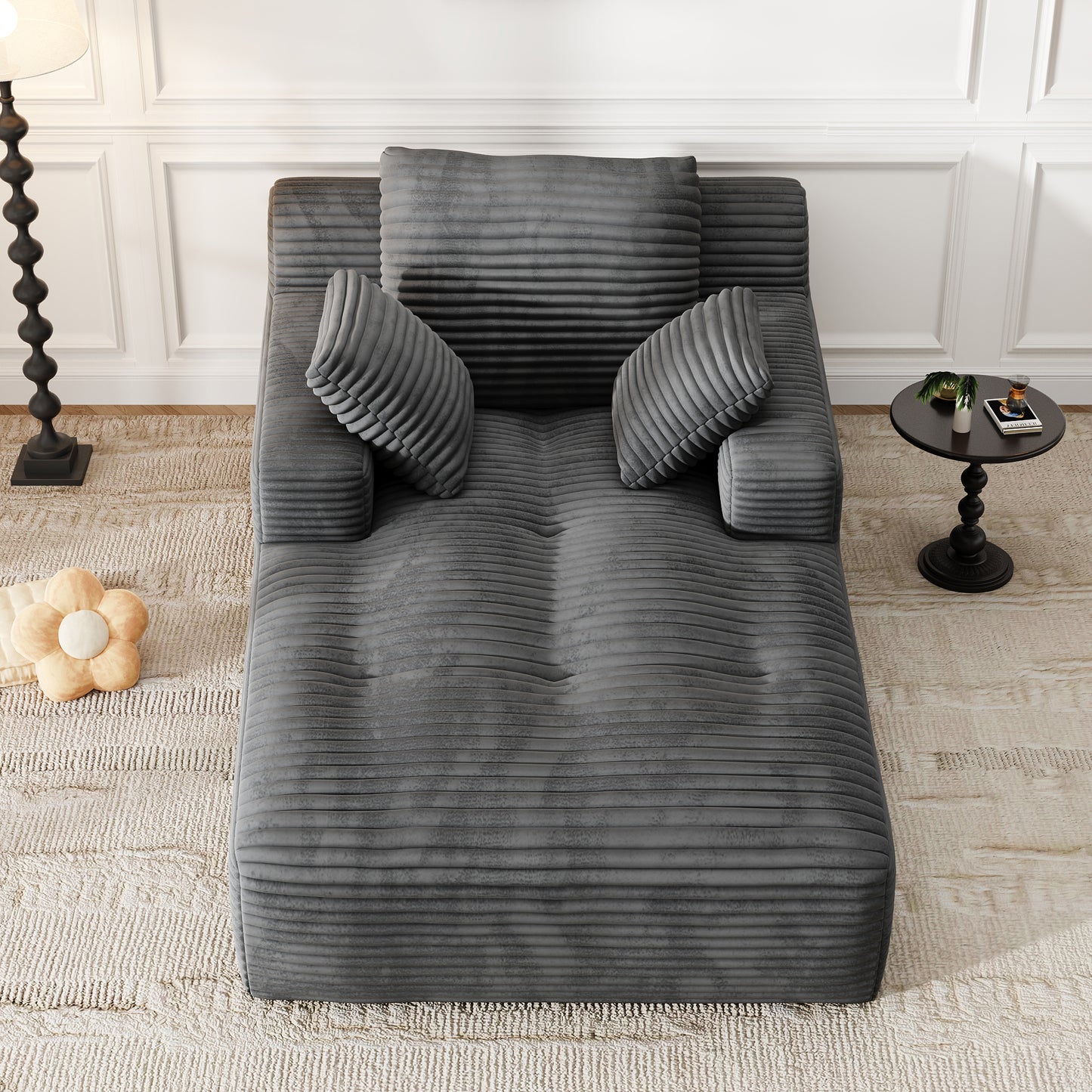 67'' Oversized Chaise Lounge Chair, Cloud Plush Corduroy Sofa Bed for Living Room, Modern Deep Seat Sleeper Couch with Back Cushion, No Assembly Required, (Charcoal)