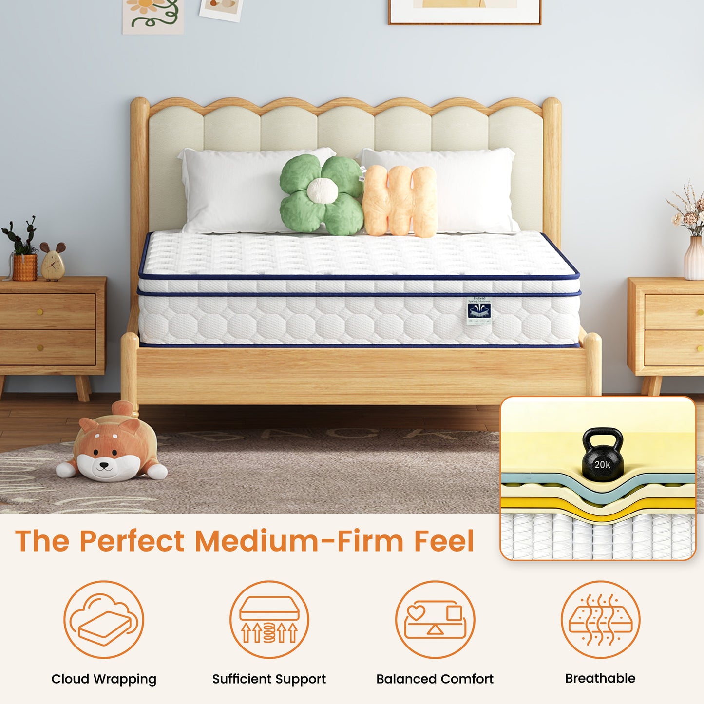 Queen Size Mattress - 10" Gel-Infused Memory Foam & Pocketed Coils, Medium Firmness, CertiPUR-US Certified, Pressure Relieving & Cooling Sleep