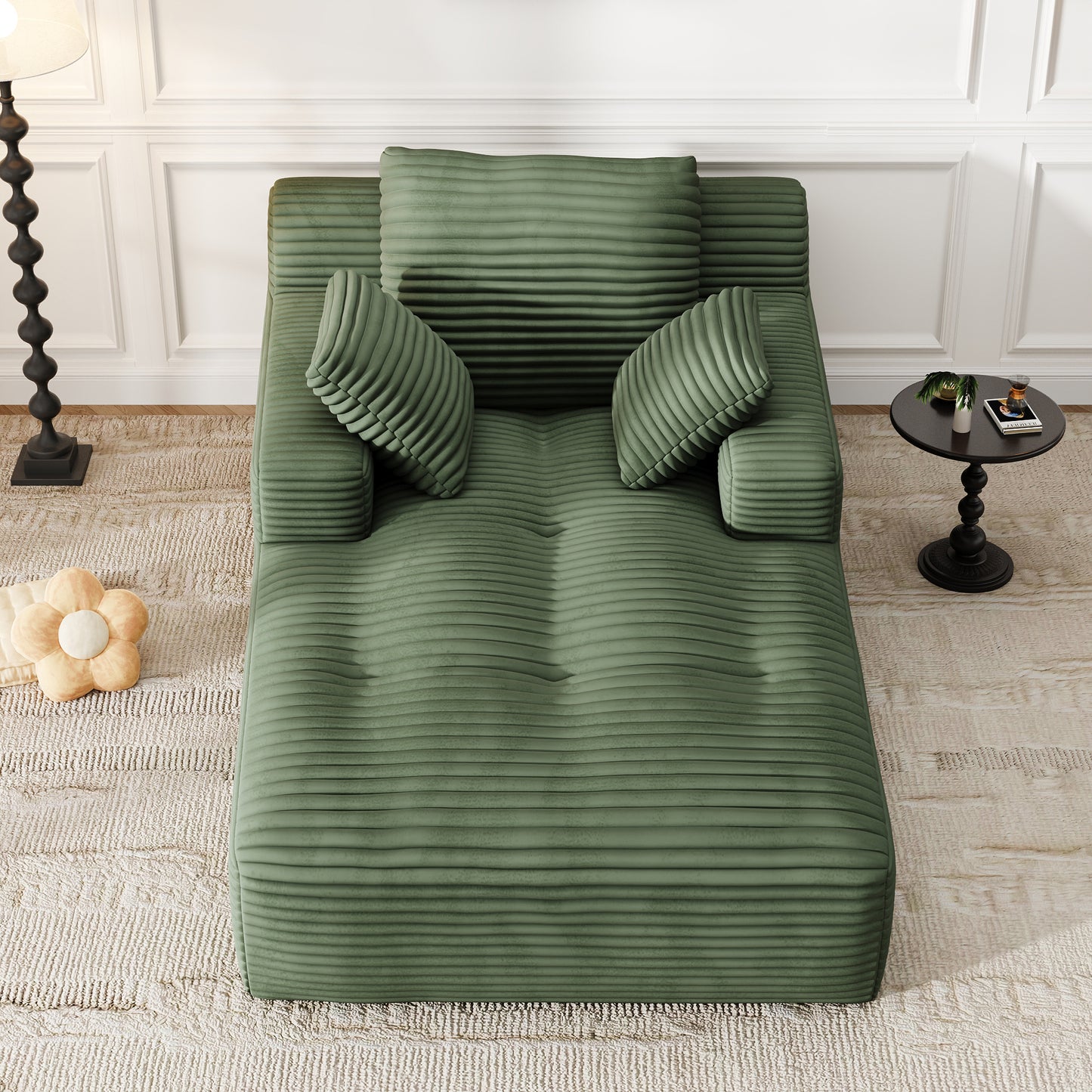 67'' Oversized Chaise Lounge Chair, Cloud Plush Corduroy Sofa Bed for Living Room, Modern Deep Seat Sleeper Couch with Back Cushion, No Assembly Required, (Sage Green)