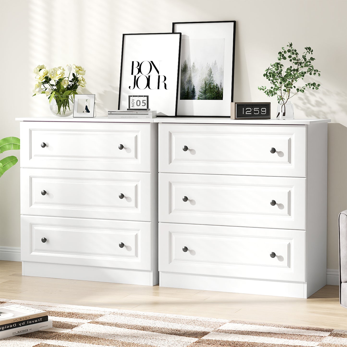 NEGYLIM White Dressers for Bedroom, Living Room, 3 Drawer Dresser with Large Storage Space, Smooth Drawers Easy to Assemble