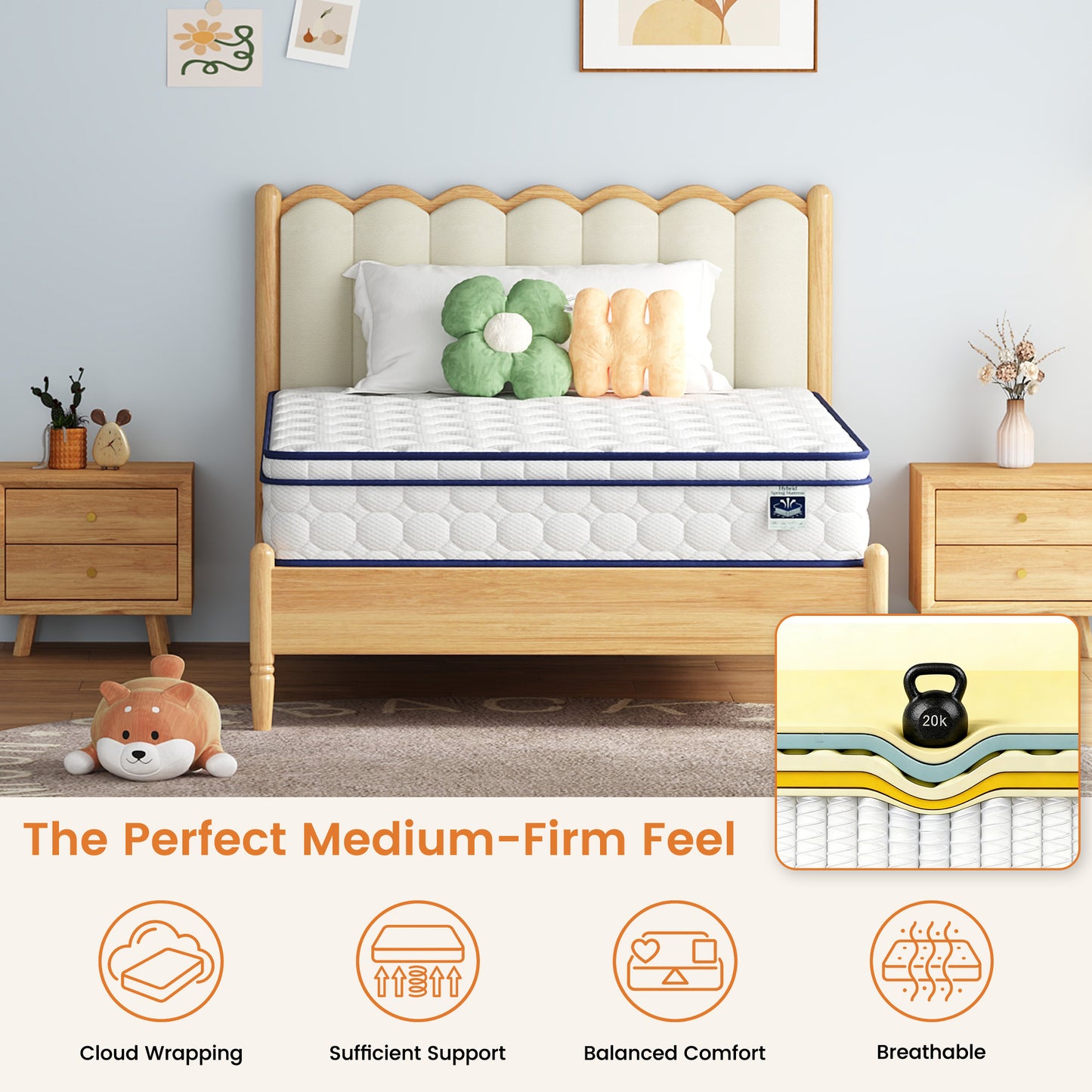 Full Mattress, 10" Hybrid - Gel Memory Foam & Innersprings, Medium Plush Feel, Fiberglass-Free, Motion Isolation for Couples, Back Pain Relief