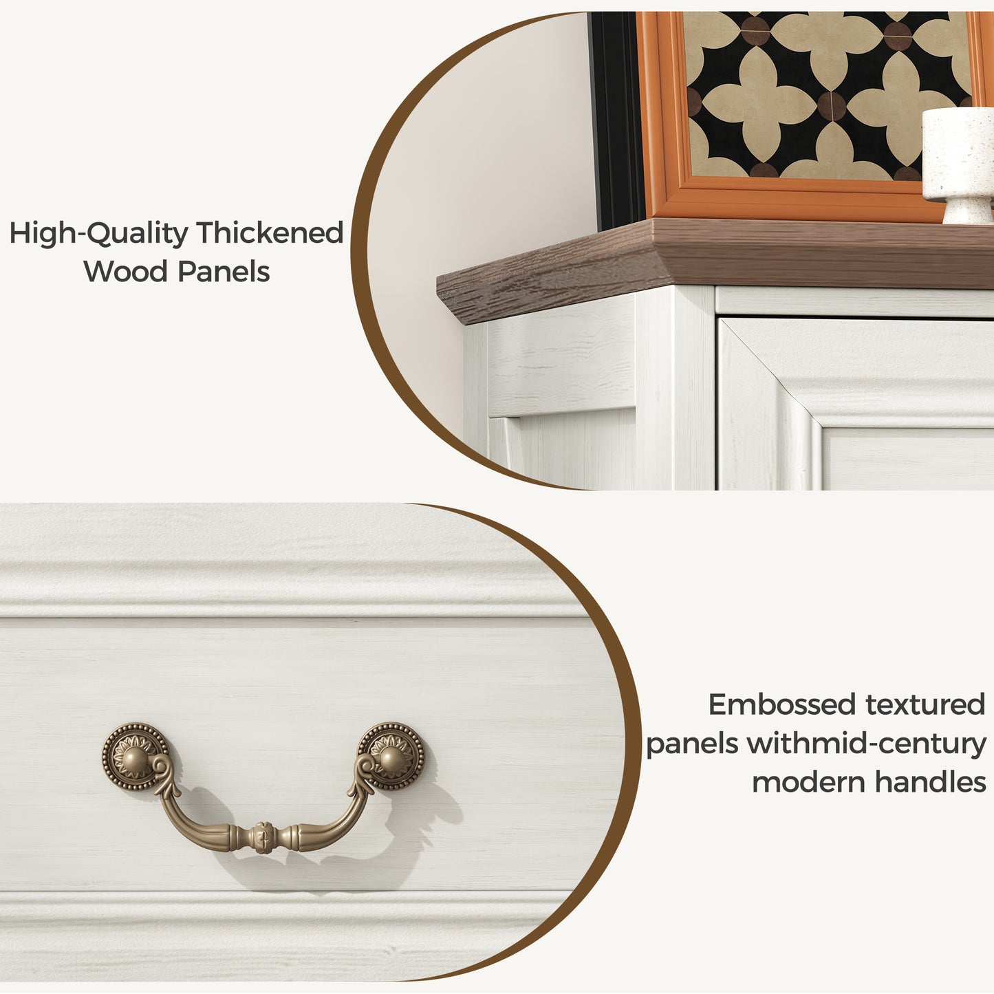 NEGYLIM 9 Drawers Dresser for Bedroom Dressers & Chest of Drawers with Vintage Handles,Long White Dresser for Living Room,Hallway,Study(Rustic White)