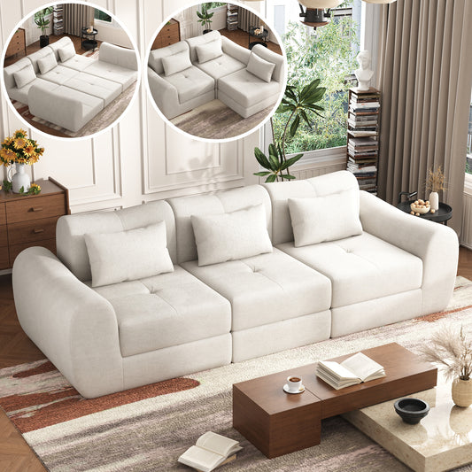 NEGYLIM 102" Modular Sectional Sofa, Chenille Cloud Sofa with Throw Pillows, Oversized Deep Seat Couch, Pet Friendly, No Assembly Required, Beige