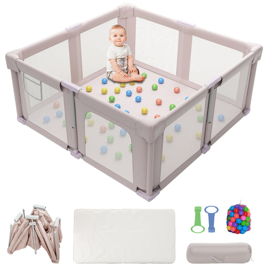 Baby Playpen 51" x 51", Play Pens for Babies and Toddlers Baby Fence Play Yards for Indoor & Outdoor with Breathable Mesh Anti-Fall Playpen, Pink