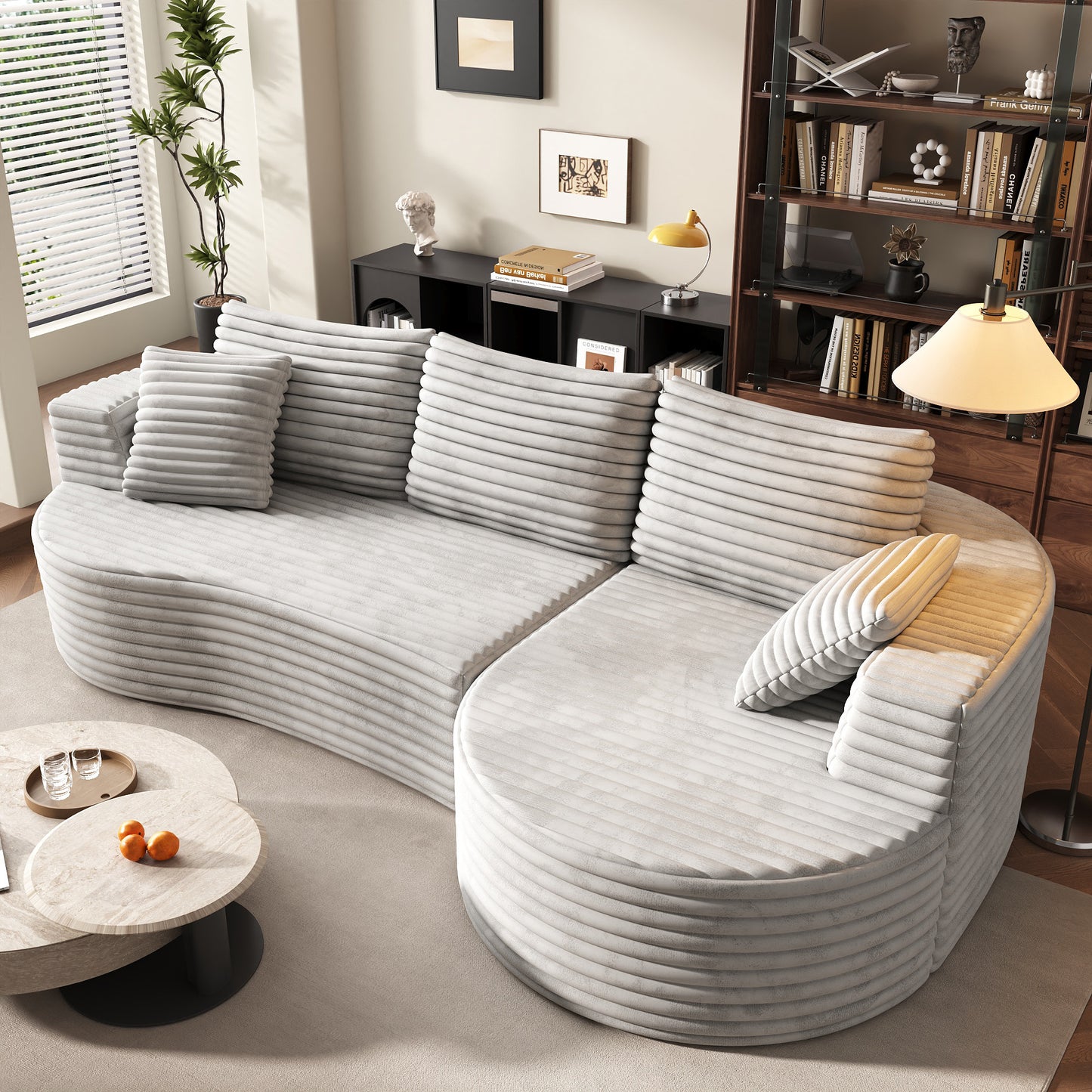 118” Round Curved Modular Sectional Sofa, Cloud Deep Seat Sectional Couch, Modern L-Shape Sofa with Chaise Lounge, Upholstered Boneless Curved Couches for Living Room(Deep Gray)