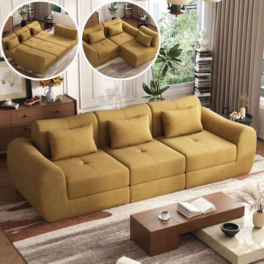 NEGYLIM 102" Modular Sectional Sofa, Chenille Cloud Sofa with Throw Pillows, Oversized Deep Seat Couch, Pet Friendly, No Assembly Required, Mustard Yellow