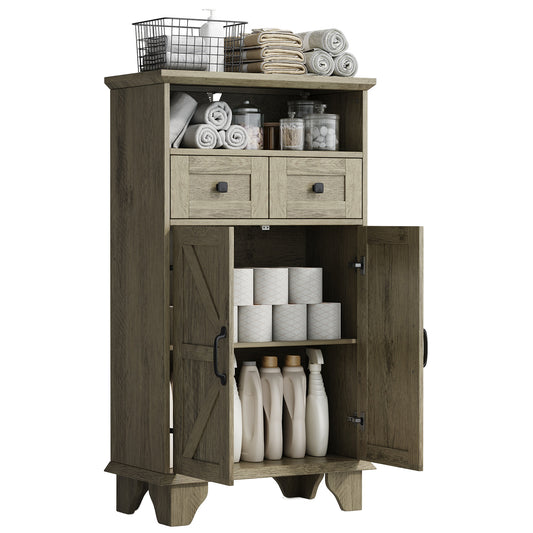 Bathroom Storage Cabinet, Farmhouse Bathroom Floor Cabinet freestanding with Doors and Drawers, 41.3"H Bathroom Organizer with Adjustable Shelf, Wood Grain