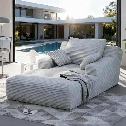 67'' Oversized Chaise Lounge Chair, Cloud Plush Corduroy Sofa Bed for Living Room, Modern Deep Seat Sleeper Couch with Back Cushion, No Assembly Required, (Oyster White)