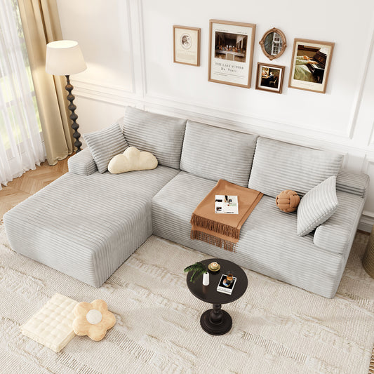 104" Modular L-Shaped Sectional Sofa, No Assembly Required Boneless Sofa with Chaise, High Resilience Foam & Corduroy Fabric, for Living Room Bedroom,(Oyster White)