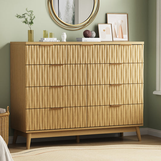 NEGYLIM 47" Wood Dressers with 9 Drawers for Bedroom, Fluted Wood Dresser Chest of Drawers for Bedroom, Storage Cabinet for TV Stand, Living Room, Entryway, Wood