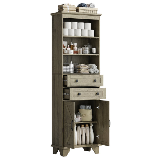 NEGYLIM 72" Tall Bathroom Storage Cabinet, Freestanding Cabinet with Adjustable Shelves, Large Bathroom Pantry Cabinet with 2 Drawers for Living Room, Kitchen, Dining Room, Office, Grey