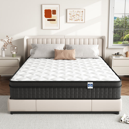 Queen Size 10" Hybrid Mattress - Gel Memory Foam & Pocket Springs, Medium Firm Feel, Motion Isolation, Pressure Relief, CertiPUR-US
