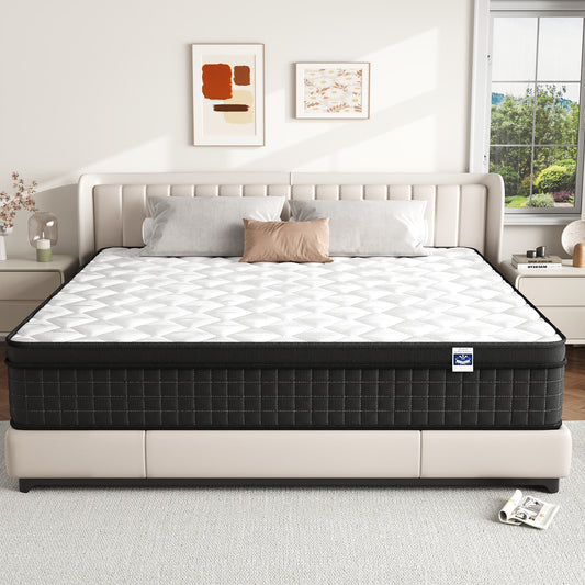 King Size 12" Hybrid Mattress - Gel Memory Foam & Pocket Springs, Medium Firm Feel, Motion Isolation, Pressure Relief, CertiPUR-US