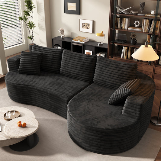 118" Curved Modular Cloud Couch, L-Shape Chaise Sectional Sofa with Plush Deep Seat, Soft Corduroy Upholstered Boneless Sofa for Living Room, No Assembly Needed, Black