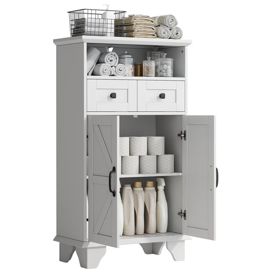 Bathroom Storage Cabinet, Farmhouse Bathroom Floor Cabinet freestanding with Doors and Drawers, 41.3"H Bathroom Organizer with Adjustable Shelf, White