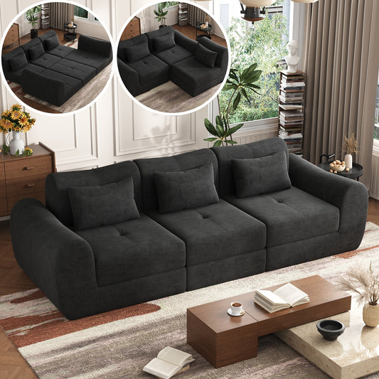 NEGYLIM 102" Modular Sectional Sofa, Chenille Cloud Sofa with Throw Pillows, Oversized Deep Seat Couch, Pet Friendly, No Assembly Required, Black