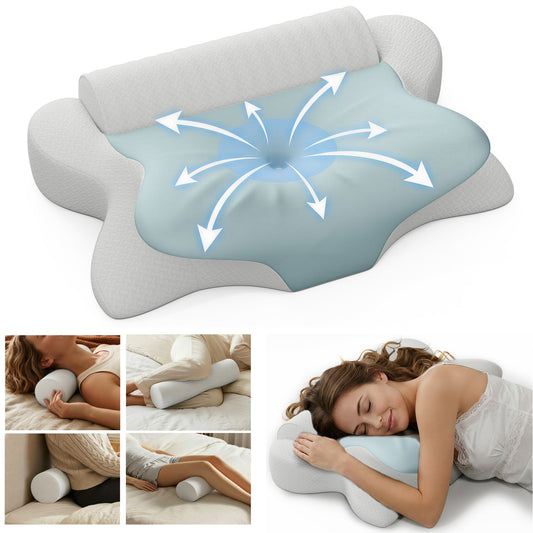 NEYGLIM 2PCS Cervical Neck Pillows with Detachable Cervical Neck Roll for Neck & Shoulder Pain Relief, Pregnancy Pillows with Cooling Cover for Improves Sleep