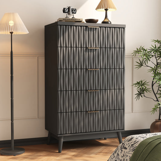 NEGYLIM 5 Drawer Dresser for Bedroom, 47"H Fluted Dresser Modern Chest of Drawers with Metal Handle, Anti-collapse for Living Room, Hallway