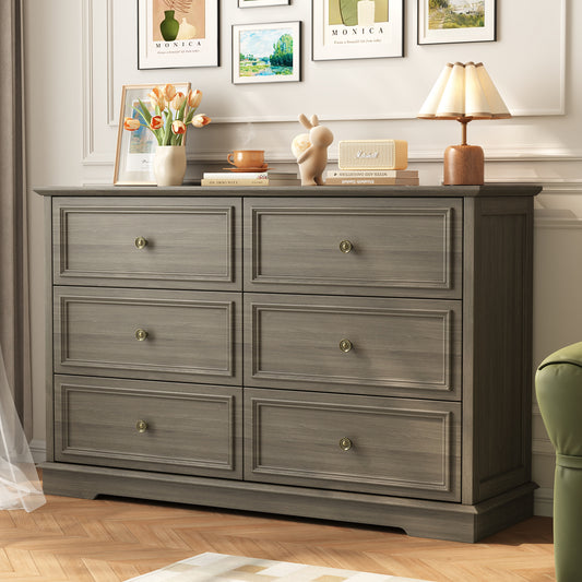 6 Drawer Chest of Drawers, Modern Storage Cabinet Dresser Organizer Unit with Antique Bronze Round Handles for Living Room, Closet, Hallway, Entryway